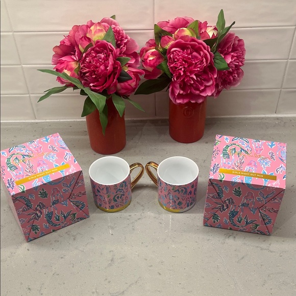 Lilly Pulitzer Pink and Gold Mug Set girls night out. Mermaid print. - Picture 2 of 6